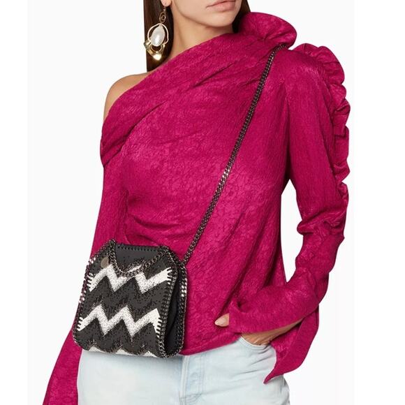 Stella McCartney Embellished Chevron Falabella Crossbody Bag Black White - Picture 2 of 8